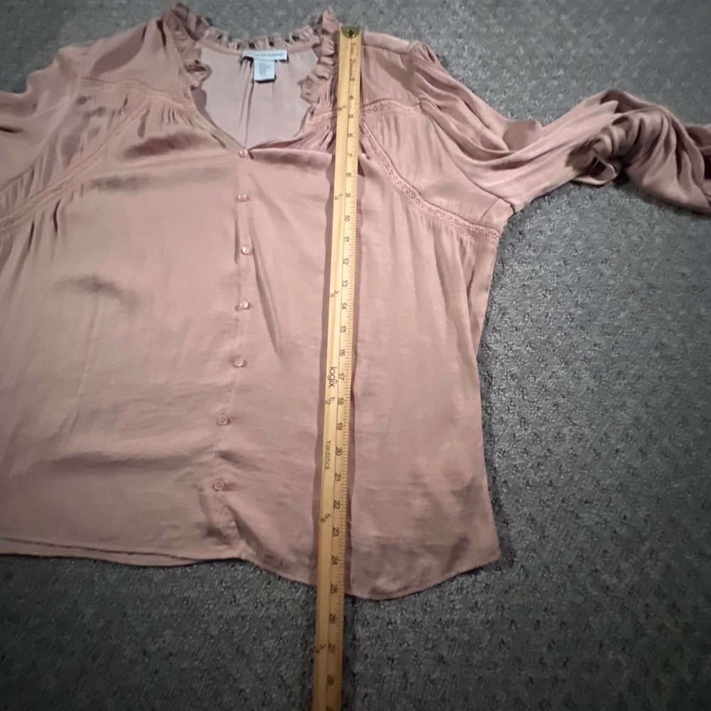 Cupcakes and Cashmere Blouse Womens XL Pink Ruffle Lace Boho Button Front Top - Picture 6 of 8